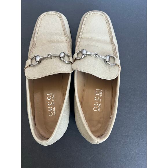 Vintage Gucci Cream Horsebit Pebble Leather Slip On Flat Loafer Driving Shoes 6B - Picture 6 of 11